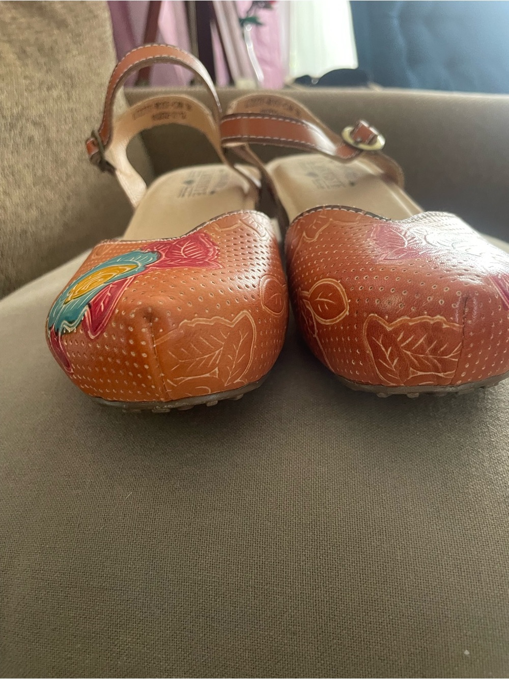 Brown Floral Embroidered Ankle-Strap Flats - Women's by Spring Step - Picture 6 of 9
